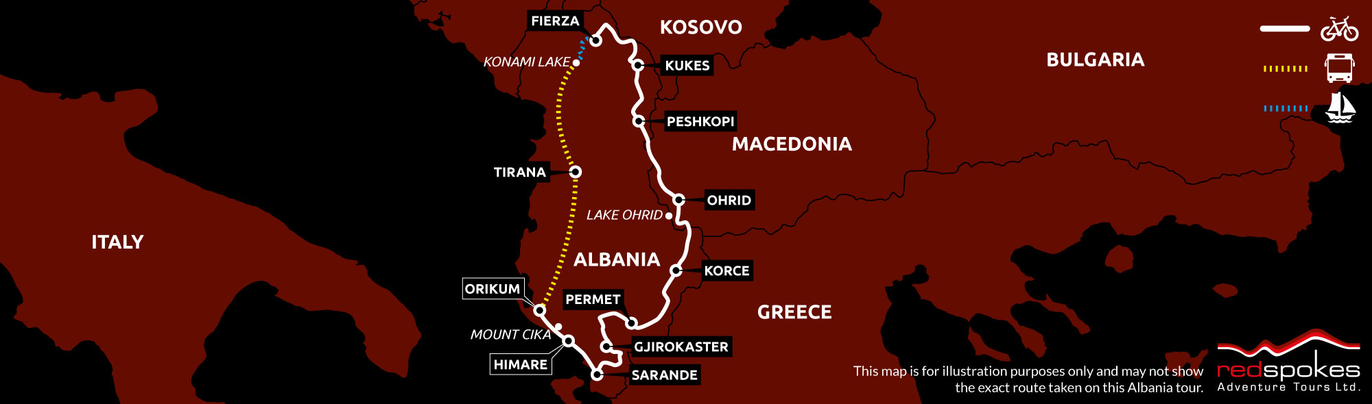 Example route for this Albania cycling holiday