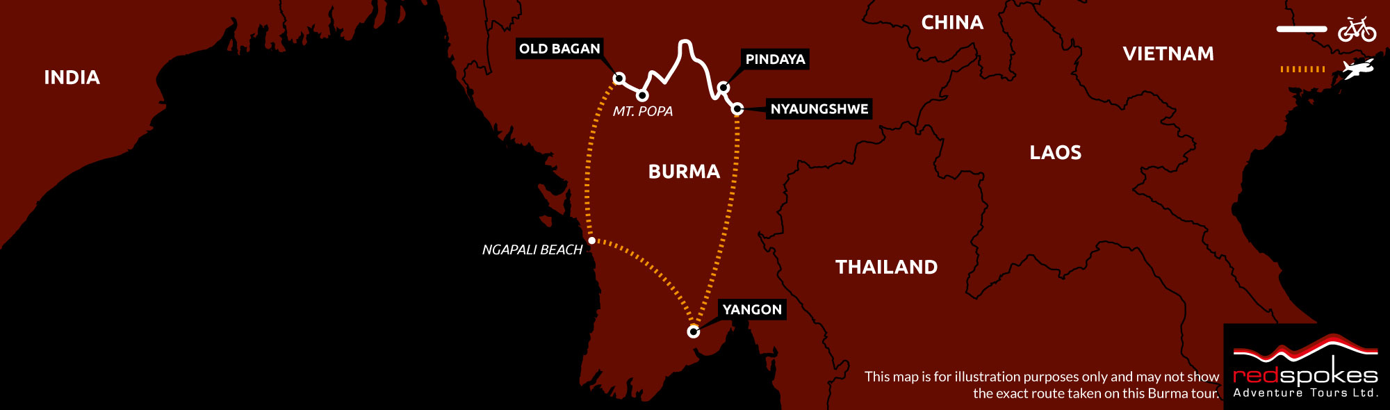 Example route for this Burma cycling holiday