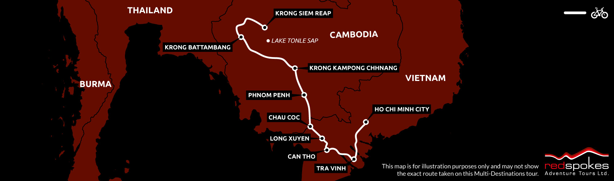 Example route for this Cambodia cycling holiday