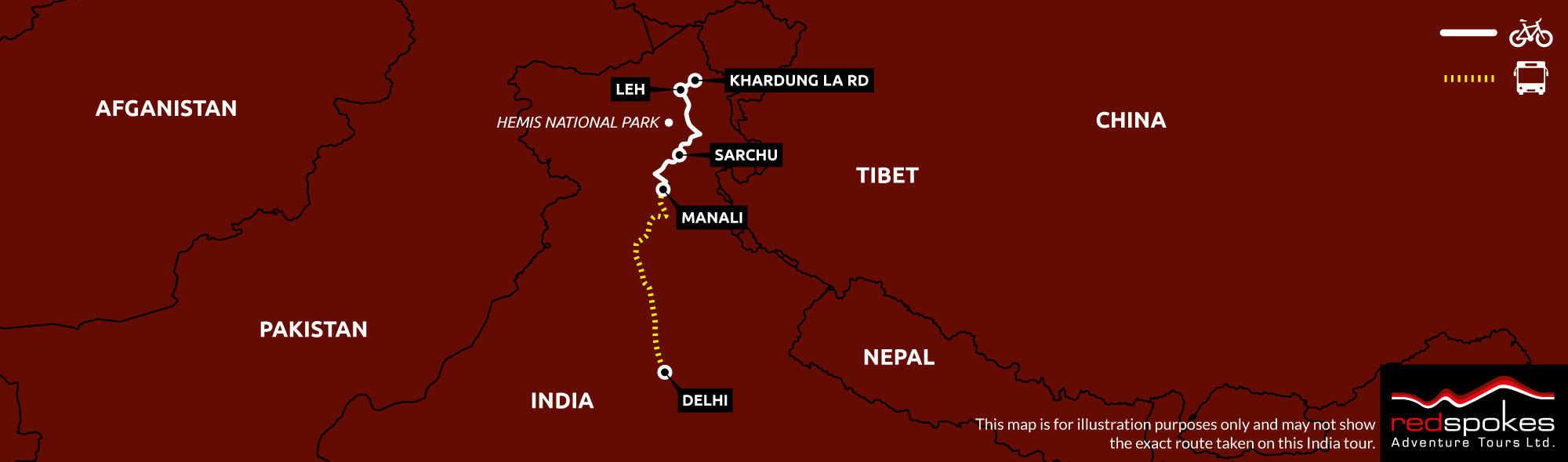 Example route for this India cycling holiday