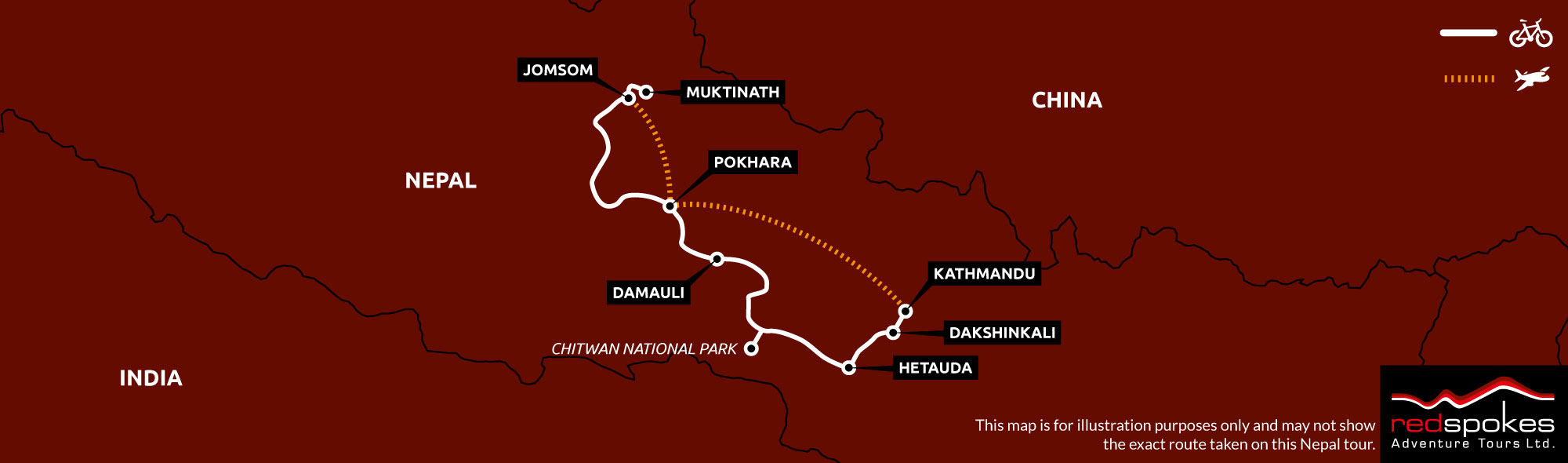 Example route for this Nepal cycling holiday