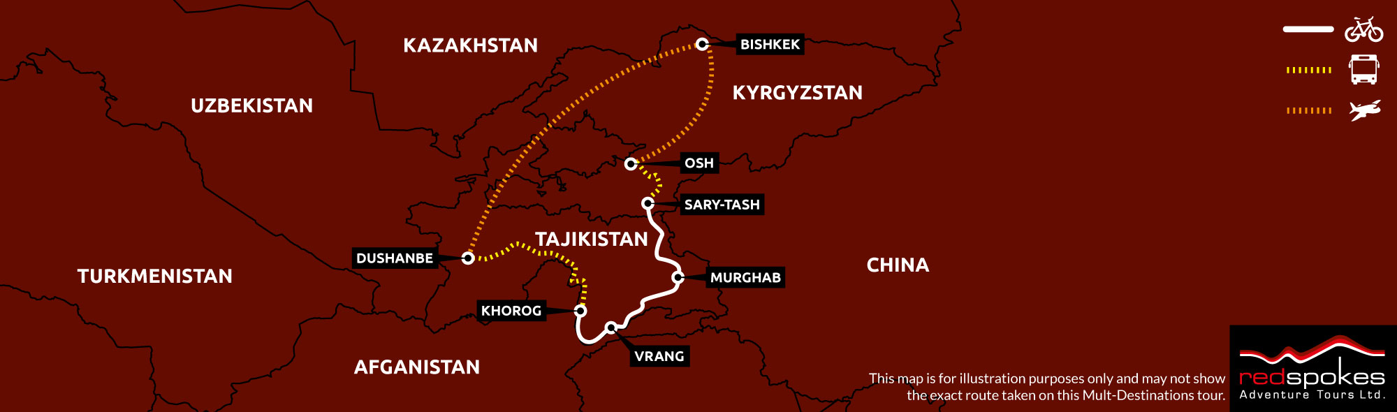 Example route for this Kyrgyzstan cycling holiday