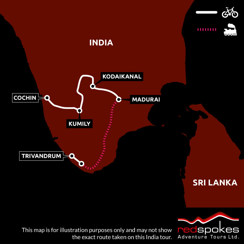 Example route for this India cycling holiday