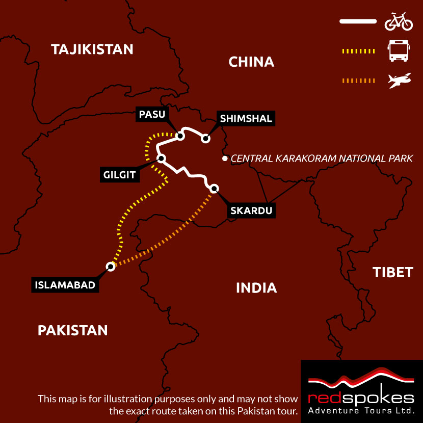 Example route for this Pakistan cycling holiday