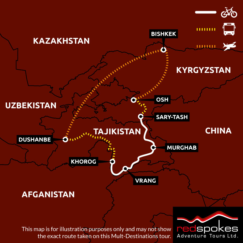 Example route for this Kyrgyzstan cycling holiday